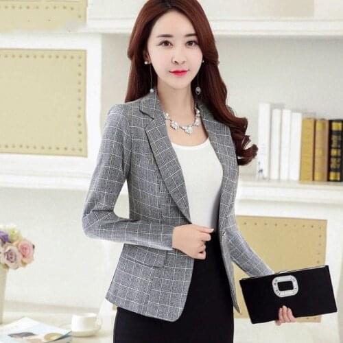 Women Plaid Blazer Vintage Single Button Office Casual Korean Style Long Sleeve Coat Jacket Women Blazers Female Clothes Spring