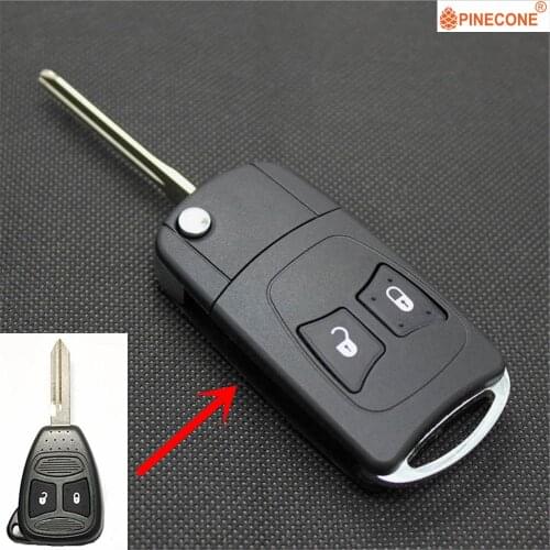 PINECONE for Chrysler 300C Dodge Jeep Compass Wrangler Patriot Key 2 Button Modified Remote Flip Folding Car Key Fob Shell Case