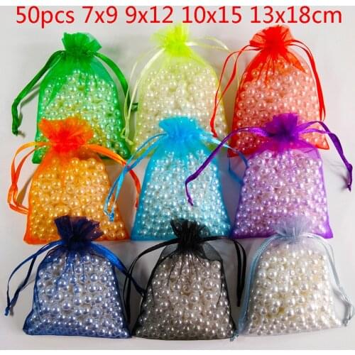 50pcs 7x9 9x12 10x15 13x18CM Gift Bag Organza Bag Pouch Jewelry Packaging Bags Wedding Party Decoration Favor Gift Bags Pouches