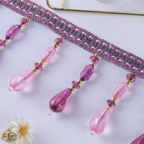 QGVLish 12M/Lot Crystal Beads Curtain Lace Trims DIY Sewing Sofa Stage Valance Decor Curtain Accessories Lace Ribbon Belts Trim