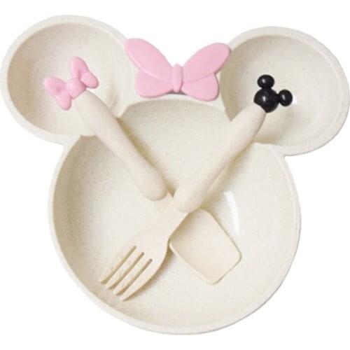 QL 3 Pcs/Set Baby Food Storage Wheat Straw Tableware Solid Cute Dish Kid Plate Bowl Eco-friendly Child Bowl Plate Dinner Set