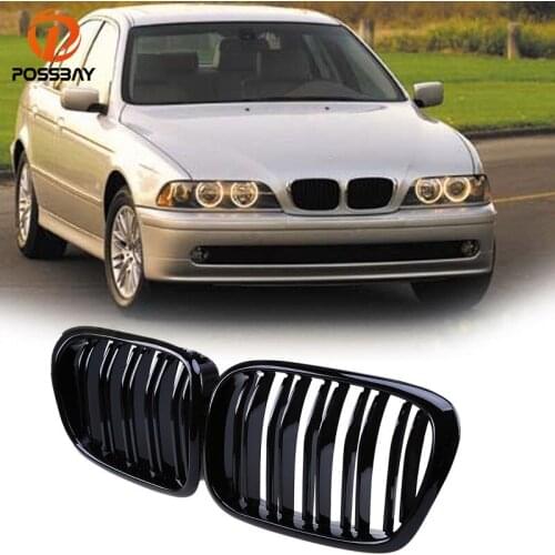 POSSBAY Gloss Black Double Slats Front Center Grilles Decor Grills for BMW 5-Series E39 520i/523i/525d/540i Touring 1997-2004