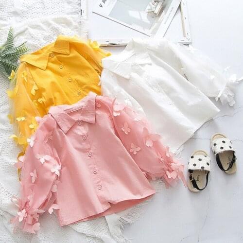 DFXD Spring Toddler Girls Butterfly Shirts New Fashion Long Sleeve Cotton Princess Blouses Tops Children Clothes 2-7T Outfits