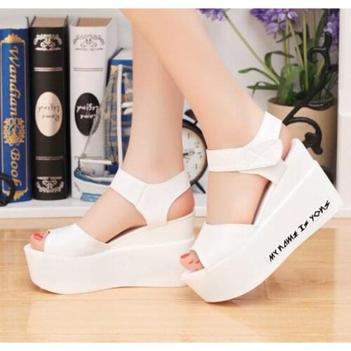 Platform Sandals Woman NEW Summer Heels 2020 Womens Ankle Strap Shoes Thick Bottom Wedges Female Footwear Black White Silver