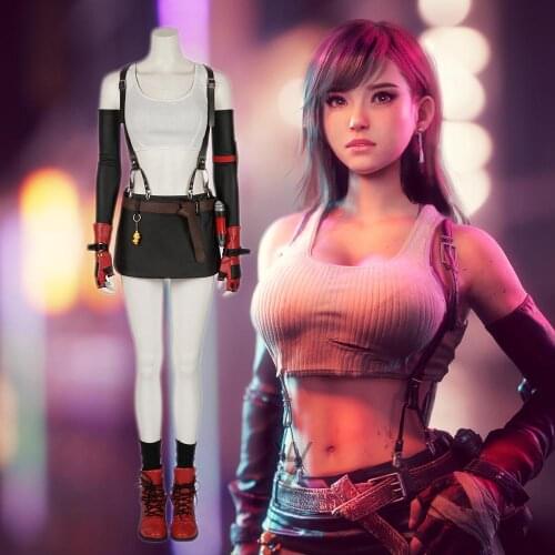 Sexy Game Girls Mini Skirt Tifa Cosplay Costume Final Fantasy VII Tifa Lockhart Costume Black Leather Skirt Halloween