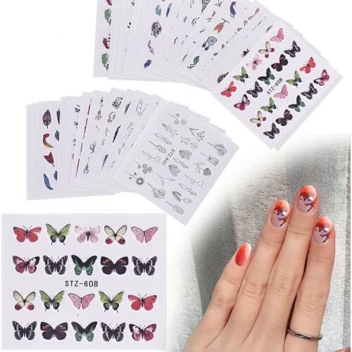 40Pcs Random Style Nail Sticker Art Accessories Ongles Design Petal Ink Pendant Butterfly Cat Jewelry Nail Decoration