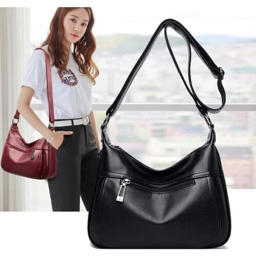 Women Hobo Handbag High Quality Soft Pu Leather Messenger Bag Black Casual Shoulder Bags Female Simple Solid Color Crossbody Bag