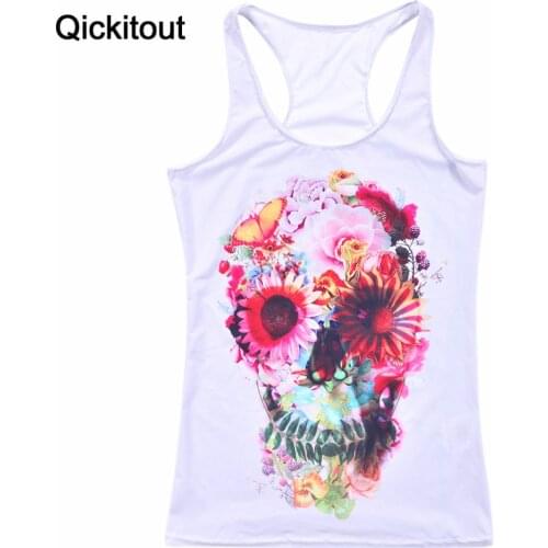 Wholesales Summer styles Sexy New Hot Fashion womens Daisy Butterfly Skull digital print Round neck sleeveless Tank Camisole