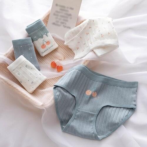 Cotton Sweet Cherry Panties Women Sexy Thread Panties Soft Comfort Girls Briefs Mid Waist Seamless Underpants Female Lingerie