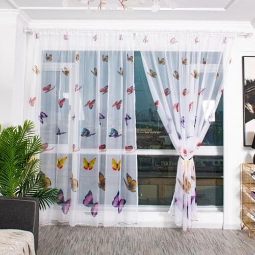 Bedroom Supplies Window Tulle Curtain Clear Butterfly Pattern Gauze Sheer Bedroom Balcony Hotel Window Drape Decor, 100x200cm