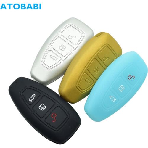 Silicone Car Key Case For Ford Focus 3 4 MK3 ST RS Kuga Escape Ecosport Fiesta 3 Buttons Smart Remote Fob Protect Cover Keychain