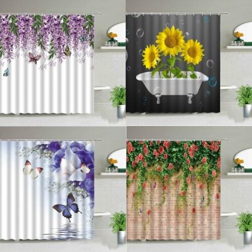Sunflower flower green leaves Shower curtain Bath mat Curtains in the bathroom Curtain for bathroom Bathroom Shower curtain