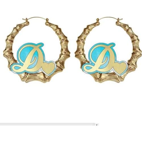 14K Gold plating Fashion Personalized Custom Name Letter Date Earrings Women Customize Cursive Nameplate Round Earring C17