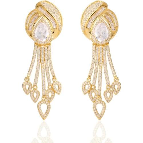 GrayBirds Women New Dangling Drop Earring Beautiful Tassel Look Premium Quality Zircon Paved Setting Deluxe Party Jewelry CVE018