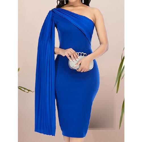 Blue Elegant Party Dresses for Women Celebrity Sexy One Shoulder Ruched Ribbon Bodycon Plus Size Red Dinner Date Out Night Dress
