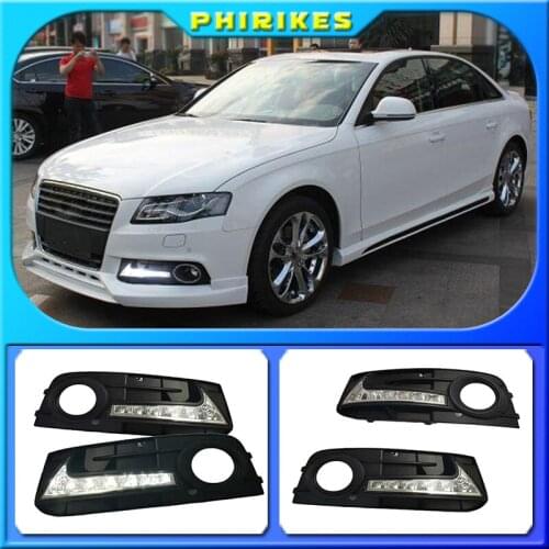 2Pcs For Audi A4 A4L B8 2009 2010 2011 2012 LED DRL Daytime driving Running Lights Daylight Fog Lamp cover hole free shipping