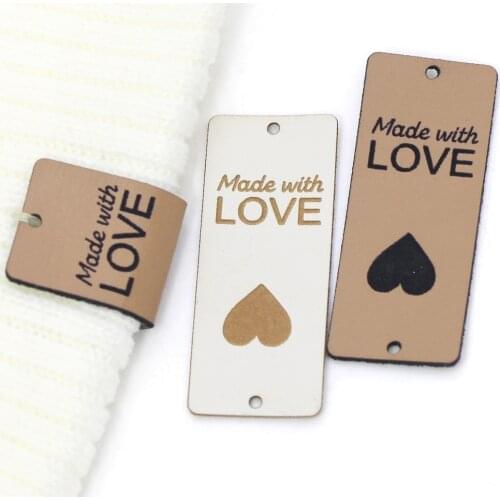 20/50Pcs Leather Labels Handmade Tags For Clothes Made With Love Sewing Label Gift/Bag Hand Made Labels 5x2CM