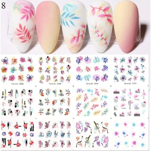 3D Geometric Flower Leaves Nail Stickers Set Water Transfer Sliders for nails Face Butterfly Decals Sliders Manicures Decoration