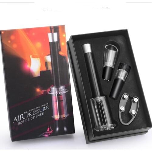 4 Pcs Red Wine Opener Set Air Pressure Pump Bottle Corkscrew Includes Wine Opener Kit Vacuum Stopper Wine Pourer Bar Gadgets