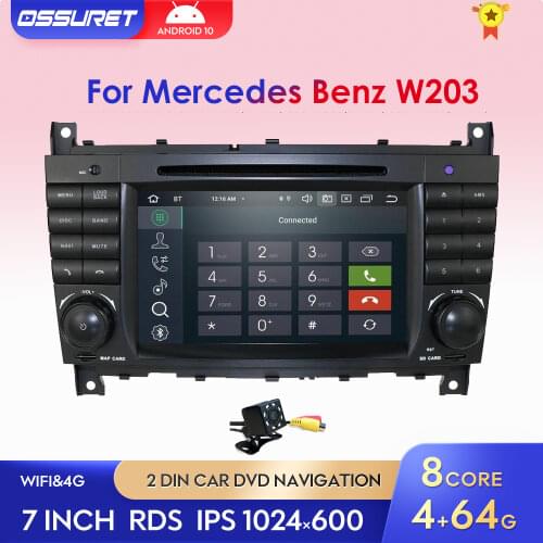 4G 64G Octa Core Android10 Car DVD Player For Mercedes Benz W203 W209 C-Class C200 CLK220 C230 C240 GPS Radio Stereo IPS BT Navi
