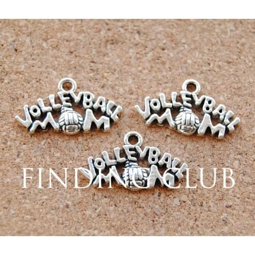 50 pcs Metal Silver Color Volleyball Charms Jewelry Making 23x13mm A908