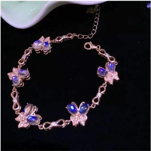 Free shipping Natural and real Blue Moonstone Bracelets 925 sterling silver Fine jewelry gems 4*6mm 10pcs