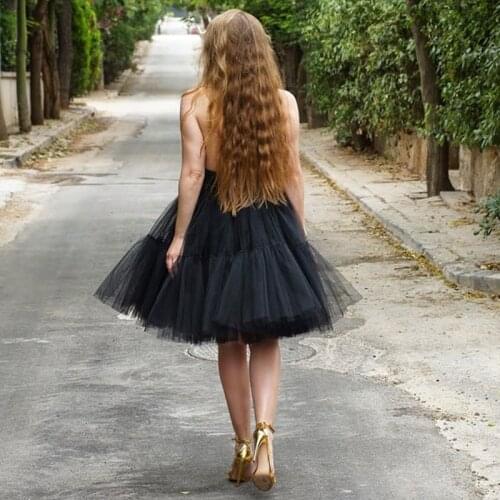 Black Fluffy Full Layered Tulle Skirt 5 Layers 55cm Women Tutu Bridesmaid Skirt Lolita Mesh Petticoat Saia Faldas 2018