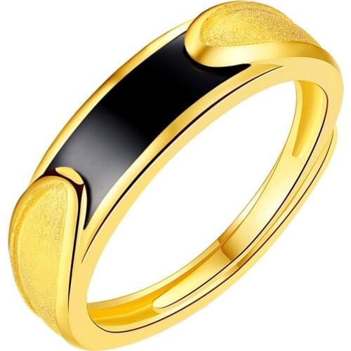 Black Oil Driping Matte Gold Color Resizable Finger Jewelry for Women Men Never Fade