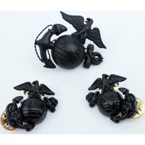 BLACK US MARINE CORPS OFFICER CAP BADGE INSIGNIA & USMC COLLAR HAT BADGE PIN Military Store