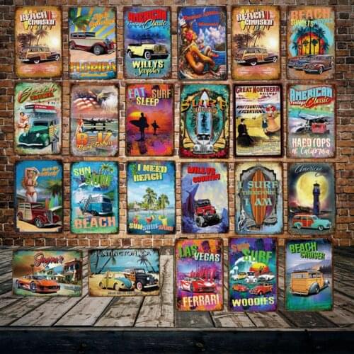 [ DecorMan ] Beach Sun Surf sleep Custom Tin sign vintage craft metal painting Decor LT-2019
