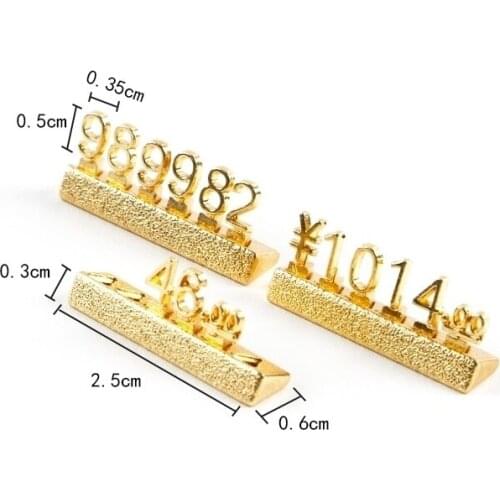 50 Set 3D Gold Metal Cube Holder Adjustable Snap Number Digit Stick Watch Jewelry Snack Food Counter Price Card Display Stand