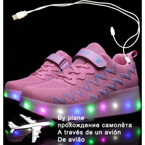 Children Two Wheels Luminous Glowing Sneakers Black Red Pink Led Light Roller Skate Shoes Kids Led Shoes Boys Girls USB Charging