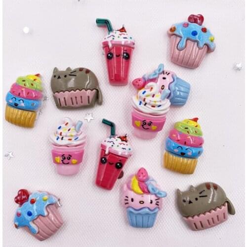New 12PCS Kawaii Colorful Cabochon Resin Cupcake coke Flatback Rhinestone Scrapbook Charm Ornament Craft DIY Decor Supplies SG82