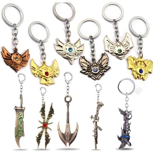 HSIC Mixed Styles Game LoL League Weapon Keychain Legends Riven Leona Soraka Irelia Keyring Key Holder Men Chaveiro For Fans