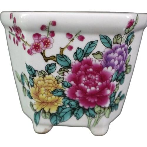 Chinese Old Porcelain Pastel Flower Pattern Hexagonal Flowerpot