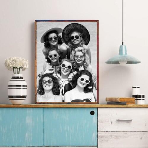 BEAUTIFUL WOMEN Beach Photo Vintage Poster Altered Art Print Beach Friends Picture Wall Art Canvas Painting Girls Room Decor