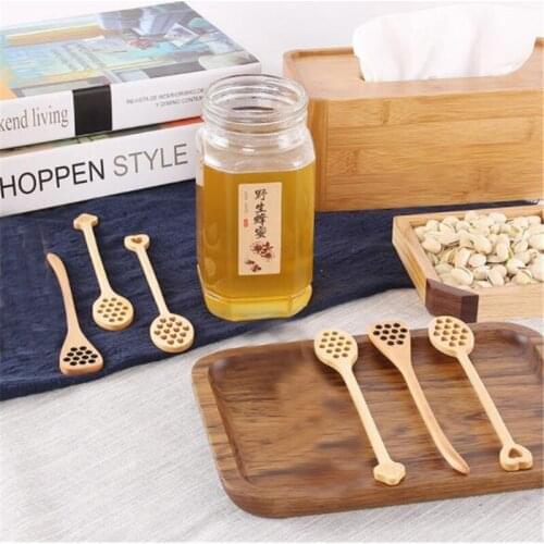 Creative Hollow Out Wood Honey Coffee Spoon Stirring Stick Honey Stick Long Handle Stick Mixer Shaker Home Coffee Tools