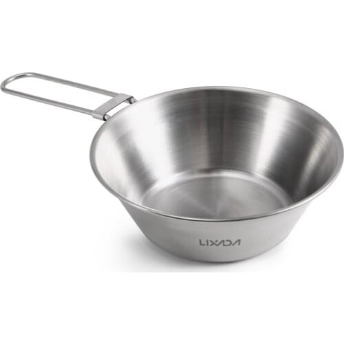 Lixada Ultralight Titanium / Stainless Steel Bowl with Folding Handle for Outdoor Camping Hiking Backpacking Picnic BBQ Cooking