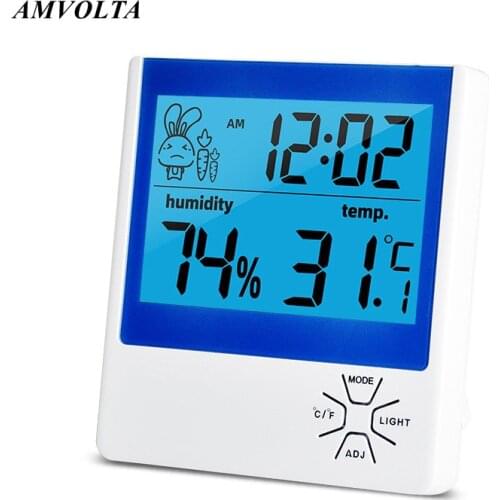 Amvolta Temperature Humidity Meter Backlight Indoor Outdoor Digital Hygrometer Thermometer Weather Station with Clock
