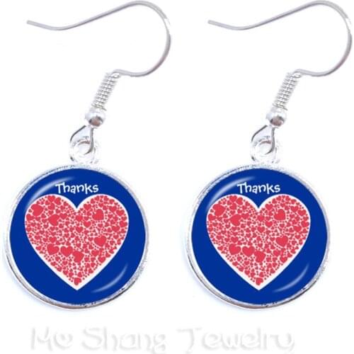 Fashion Thank You Teacher Earrings Red Heart Pattern Glass Penadnt Sweater chain Metal Merci Maitresse Women Men Gifts