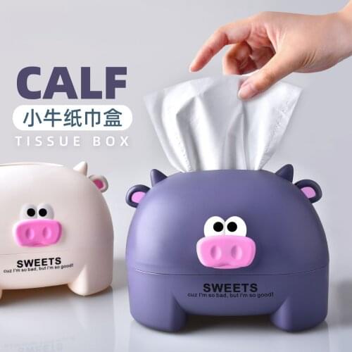 Cartoon Calf Tissue Box Household Tabletop Rolled Paper Box Living Room Bathroom Table Coffee Box