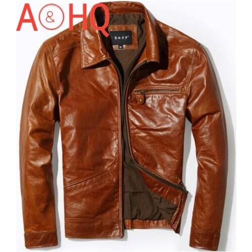 Real Cow Leather Jacket Men Vintage Spring Autumn Cowhide Leather Coat Motorcycle Jacket Man Veste Cuir Homme KJ6648