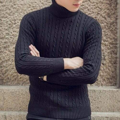 Men Winter Spring Thick Warm Long Sleeve High Neck Turtleneck Solid Sweater Slim Fit Knitted Pullover Knitwear