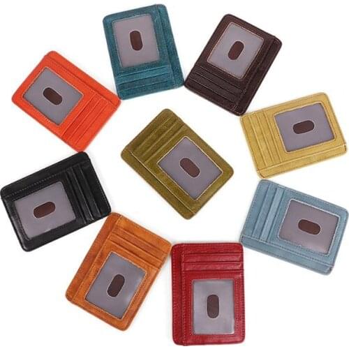 Genuine Leather Credit Card Holder Travel Men Male Case Wallet Thin Business Zipper Slim Coin Purse Crazy horse leathe pinepoxp