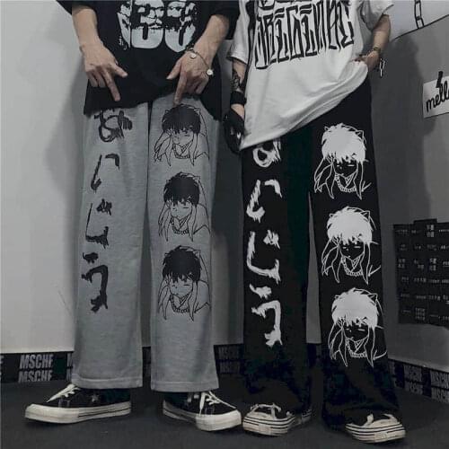 Autumn mens and womens casual trousers students Korean winter cartoon anime loose wild straight wide-leg pants trend cool guy