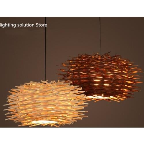 Wicker pendant lamp handmade suspension light bird nest shape hanging lighting bar hotel restaurant mall lounge porch