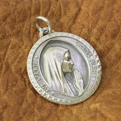 LINSION 925 Sterling Silver Virgin Mary Pendant Charms 2 Sides Round Pendant TA167 JP