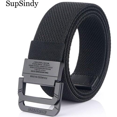 SupSindy Men Stretch nylon belt Metal double ring buckle Belts for women waistband fashion jeans belt elastic outdoor male strap