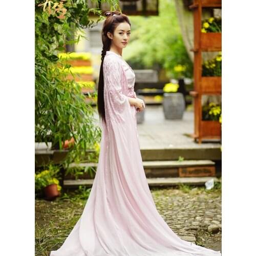 Zhao LiYing Pink Chiffon Lace Costume Hanfu Fairy Women Costume for Newest TV Play Princess Agents Legend of ChuQiao Actress
