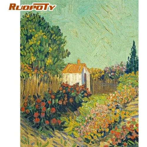 RUOPOTY House In Mountain Scenery Paints By Numbers For Adults 40x50cm Framed Handmade Acrylic Pigment Color On Canvas Crafts